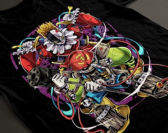 Puppetmon and Piedmon Dark masters T-Shirt  Digimon Dark Alliance the Puppeteer and Jesters of the Digital world of Digimon Adventure 1999