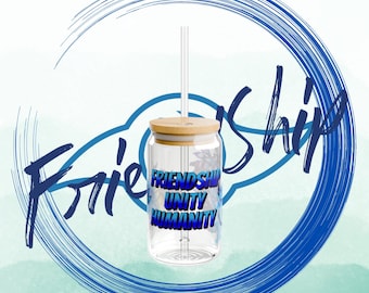 Digimon Friendship Glass cup, Gabumon Garurumon Unity Humanity 16oz Mug, Digimon cups, Hope Friendship Togetherness Drinkware inspirational