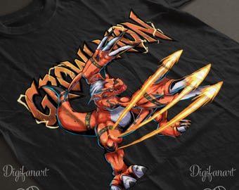 Growlmon Fire-Claw Strike Streetwear Digimon T-Shirt - Premium Garment-Dyed Cotton - Digital Collectors Club Fan Art - Strong Anime Tee