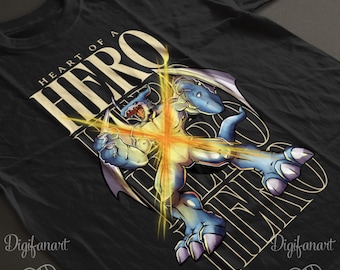 Exveemon Heart of a HERO Unisex T-shirt, Digimon Adventure 02 Tee, Anime Graphic Shirt, Casual Top, Gift for Fans Veemon Digivolution