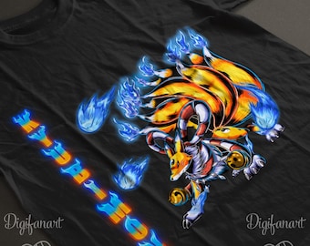 Kyubimon "Celestial Fox" 9Tails Digimon T-Shirt - Premium Streetwear - Heavyweight Cotton - Digital Collectors Club - Tamers Fan Gift