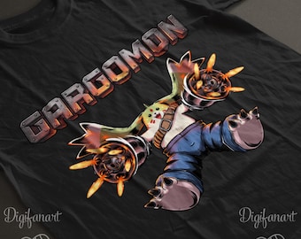 Gargomon Gatling Happy Streetwear Digimon T-Shirt - Premium Garment-Dyed Cotton - Digital Collectors Club Fan Art - Strong Anime Tee
