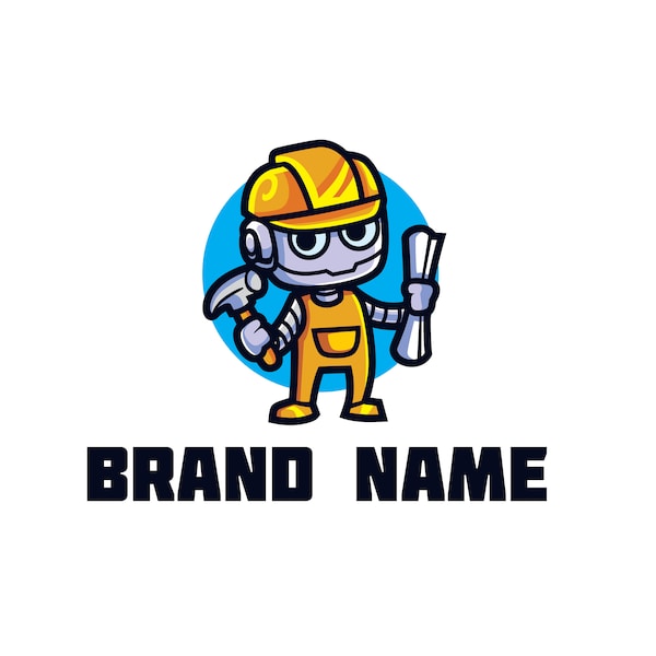 Robot Builder Character Mascot Logo, engineer mascot logo, builder character design, service logo, construction logo, contruction worker