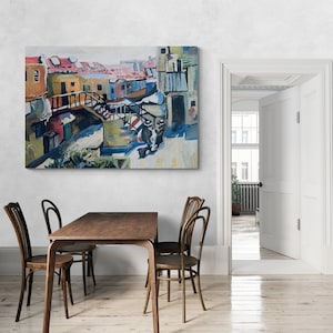 street in Jerusalem called Mea Shearim. Realistic painting. Print on canvas. Oil Painting. FREE SHIPPING