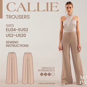 Palazzo Trousers Sewing Pattern in PDF format - Callie | US sizes 2 - 20
