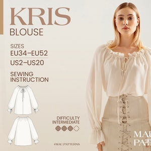 Renaissance Blouse, Milkmaid Top Sewing Pattern in pdf format /US sizes 2 - 20