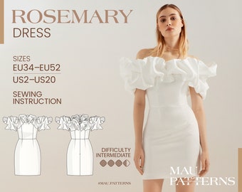 Rosemary - Сorset dress with detachable ruffle Sewing Pattern in pdf format /US sizes 2 - 20