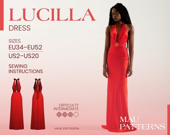 Lucilla - halter cocktail dress Sewing Pattern in pdf format /US sizes 2 - 20