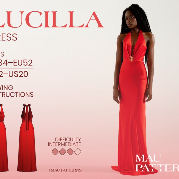 Lucilla - halter cocktail dress Sewing Pattern in pdf format /US sizes 2 - 20