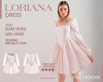 Loriana - princess corset dress with long sleeve Sewing Pattern in pdf format /US sizes 2 - 20