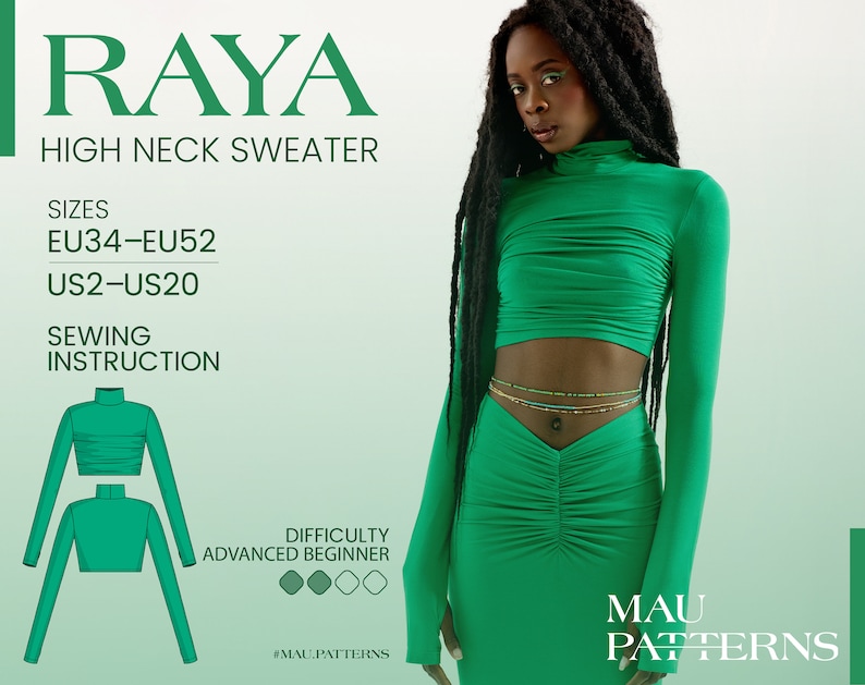 Raya Crop Top With Collar and Long Sleeves Sewing Pattern in - Etsy