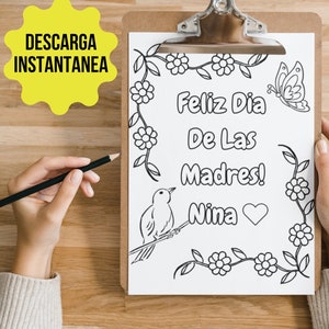 Feliz Dia de las Madre's Madrina| Nina| Dia das mães para imprimir | página para colorir infantil para imprimir | página para colorir para imprimir em espanhol
