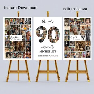 90th Birthday Photo Collage Welcome Sign | Canva Template (digital ...