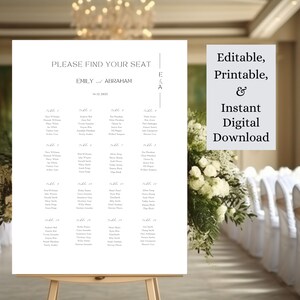 Wedding Seating Chart Template Printable, Monogram Modern Wedding ...