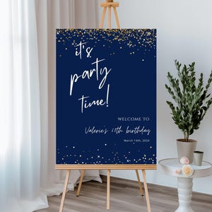 Birthday Welcome Sign, Digital Download, Navy Blue & Gold, Editable Printable Customized Birthday Banner, Poster, Party Decor, Canva Sign 73