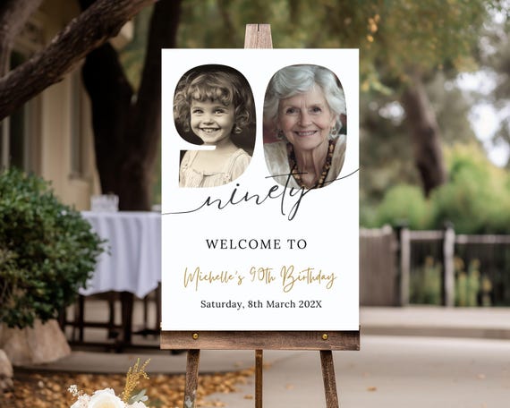 90th Birthday  Photo Welcome Sign For Men or Women, Digital Download Party Banner For Her/Him Editable & Printable 90th birthday Poster 94