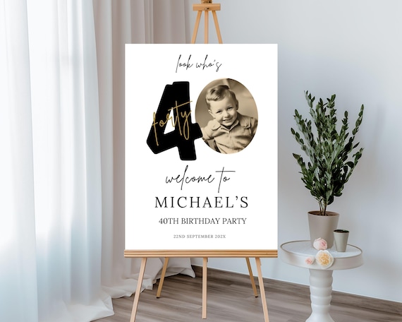 40th Birthday Sign, Digital Download, Photo Welcome Board For Men or Women, Editable Printable Welcome Banner,Yard Sign, Poster Canva 76