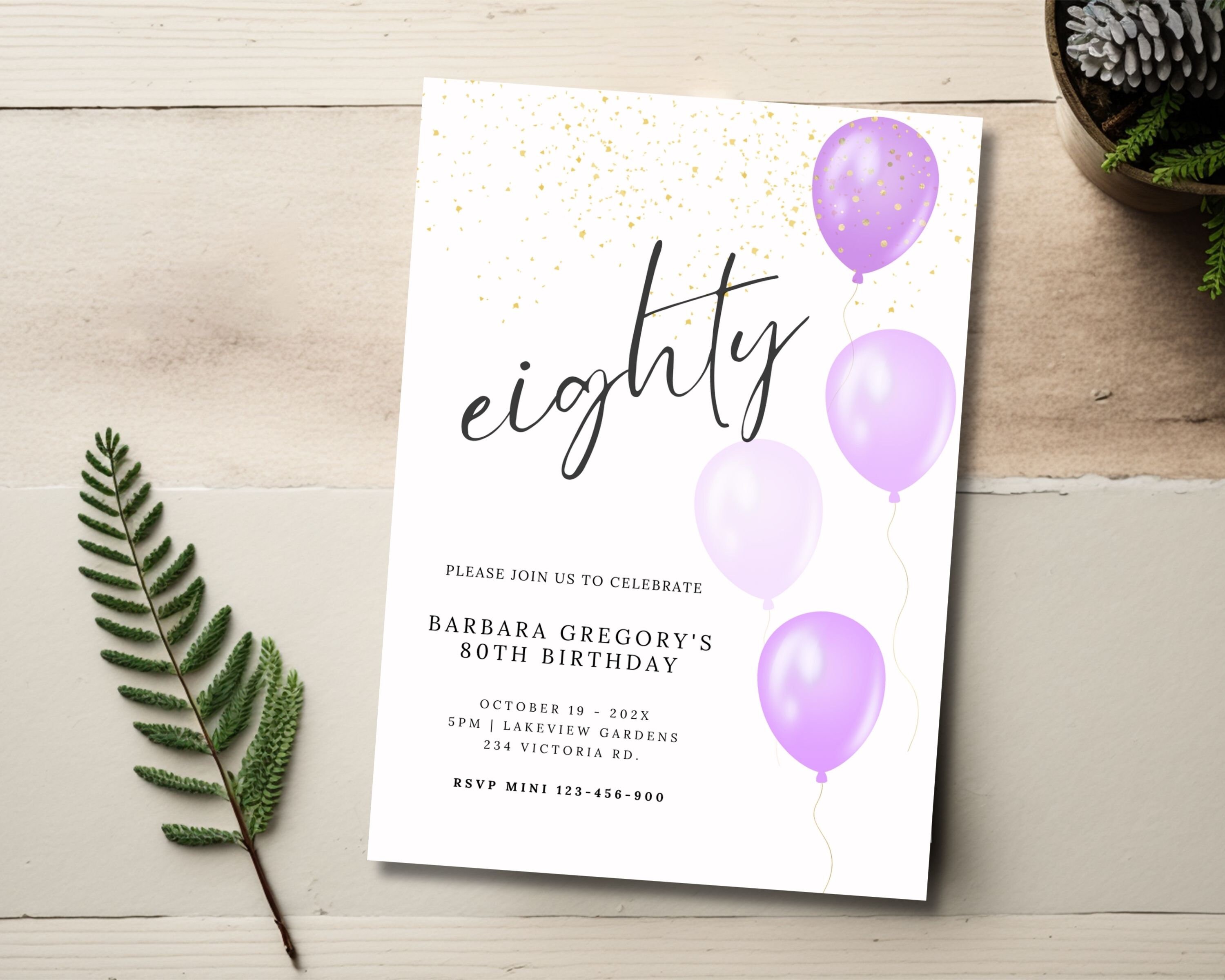 80th Birthday Invitation, Eightieth Birthday Invitation Women,editable ...