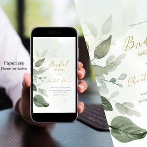 Eucalyptus Bridal Shower Invitation Template Download, Digital Bridal Shower Invite Greenery, Electronic Shower Invite, Chantel 19