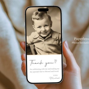 Nota de agradecimiento de cumpleaños con foto, descarga digital, plantilla de tarjeta de agradecimiento electrónica, tarjeta de agradecimiento de boda, teléfono, invitación de texto Canva 02