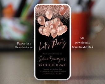 Electronic Rose Gold Birthday Invitation Template for Women or girls, Digital Rose Gold Birthday Party Invite,Text Message invites, Sal 42