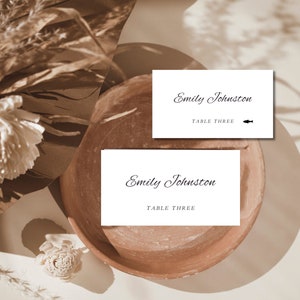 Segnaposto per matrimonio minimalista digitale, elegante segnaposto per matrimonio, segnaposto moderni, biglietti da visita, modello di segnaposto con icone dei pasti Theo