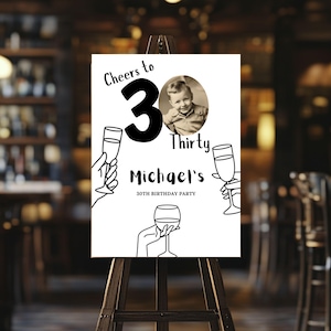 30th Birthday Welcome Sign Template, Photo Welcome Poster For Men or Women, Cheers To 30 years Banner Editable & Printable Board Canva 115