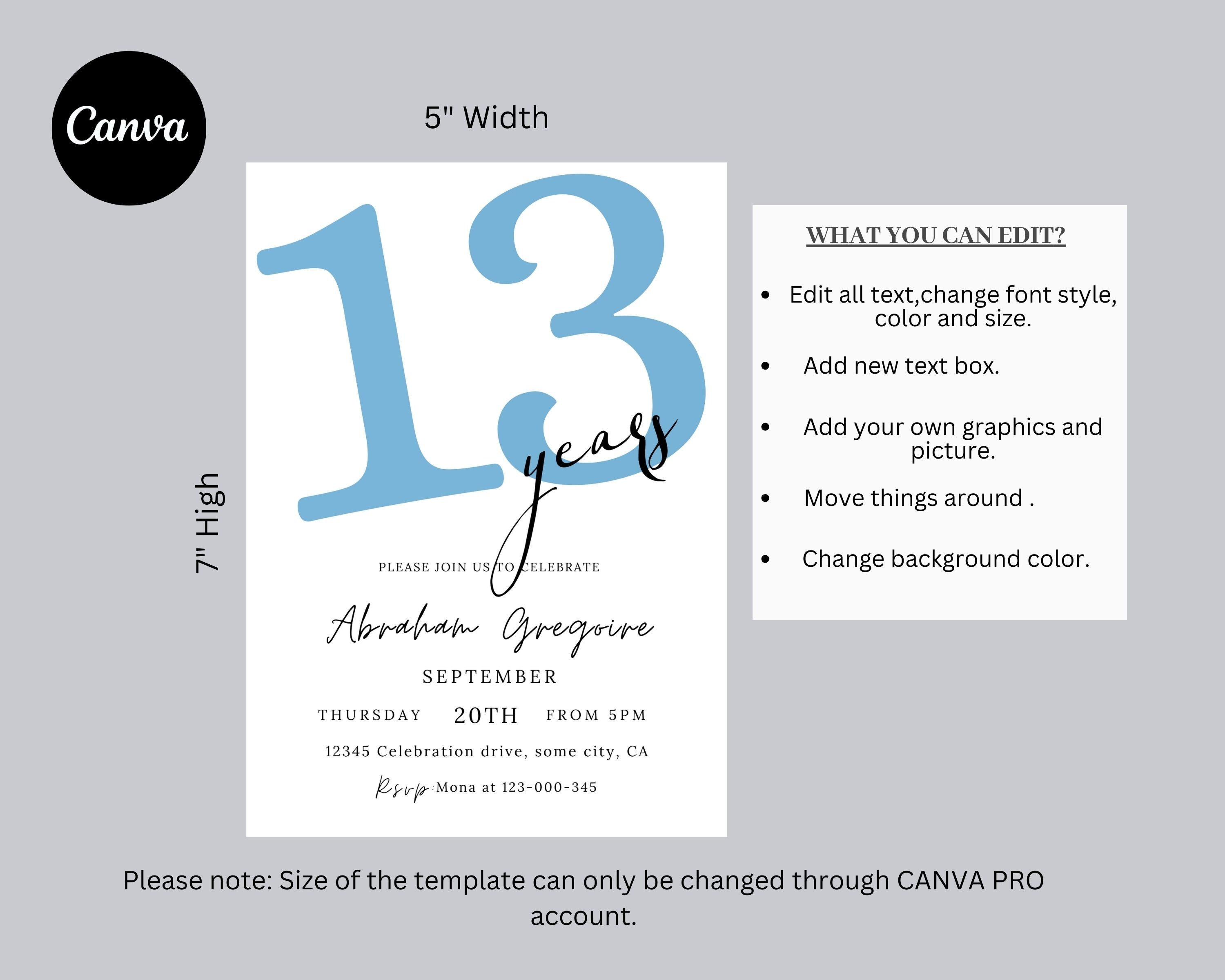 13th Birthday Invitation Boy, Printable 13th Birthday Invite for Him ...