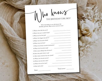 Who Knows The Birthday Girl Best Game Template | Editable Printable Card | Bridal Shower 40th 50th 60th 70th Birthday Party Games Canva 08