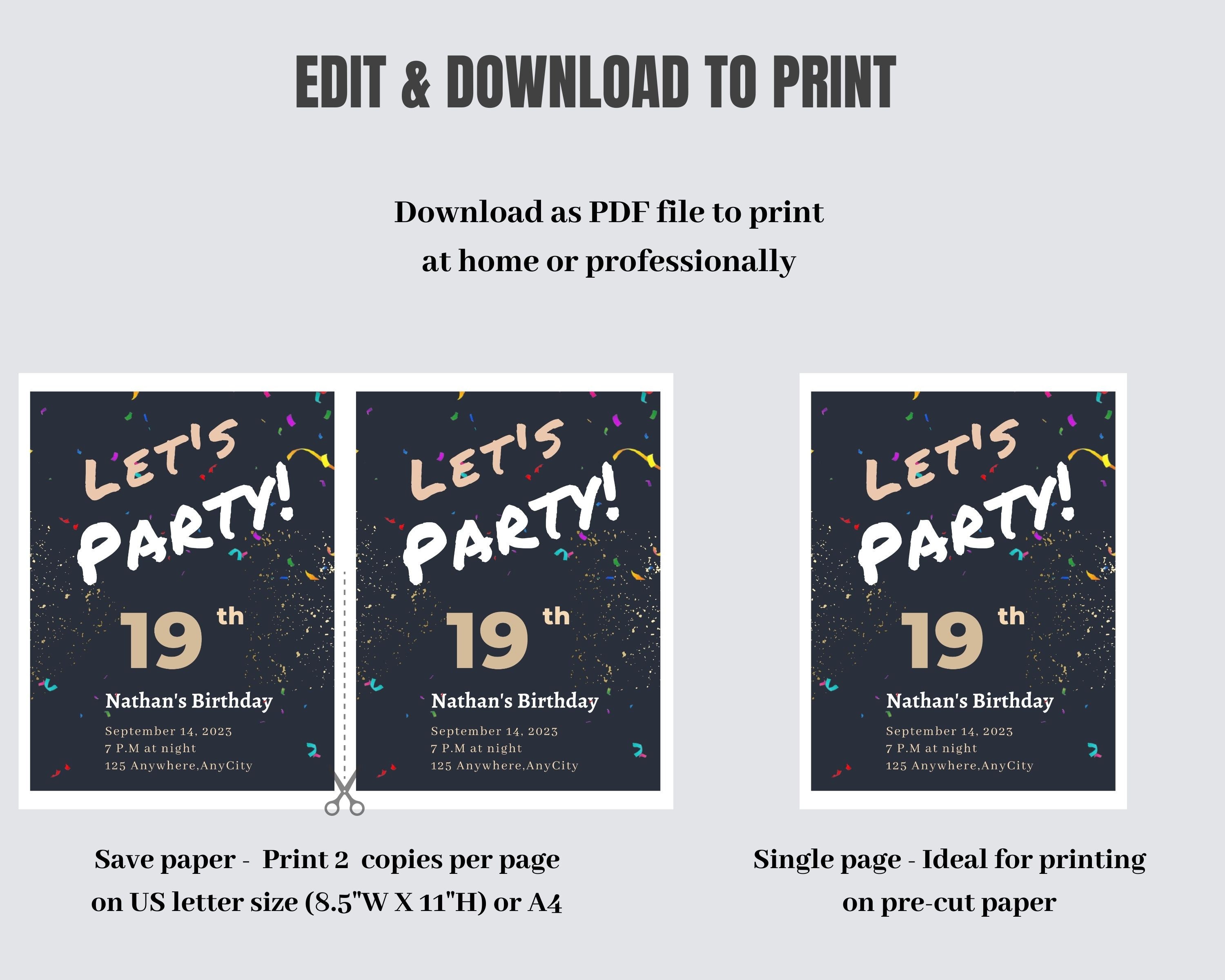 19th Birthday Invitation, Black Lets Party Birthday Party Invite Boy ...