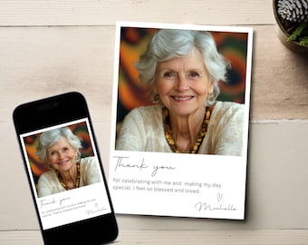 Birthday Thank You Photo Card Template, Digital Download, Wedding Thank You Note, Printable Or Phone Text Message Canva Template Editable 01