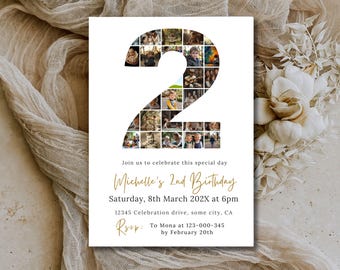 2nd Birthday Photo Collage Invitation, Kids Party Invite (Digital Download) - 75