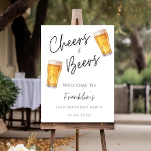 Cheers and Beers Birthday Welcome Sign Template, Editable Birthday Banner For Men, Printable Beer Party Poster For Adult Birthday, Canva 33