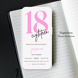 18th Birthday Invitation Girl Digital, Pink 18th Birthday Invite For Her,Editable Teenager Birthday Party Invitation Template,Text invite 07