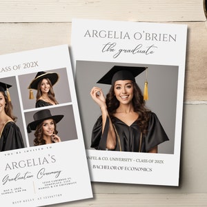 Faire-part de remise des diplômes et modèle d'invitation avec photo, modèle numérique moderne de carte d'invitation à une fête de finissants, modèle 10