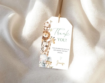Safari Thank You Tags, Jungle Animal Birthday or Baby Shower Favor Tag, Digital - 03