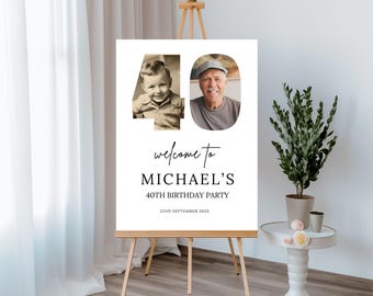 40th Birthday Welcome Sign With Photo, Digital Download, Party Banner For Men or Women Editable & Printable Yard Poster, Canva Template 58