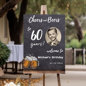 Geburtstag Willkommensschild für Männer, bearbeitbares Cheers & Beers Geburtstagsparty Poster, druckbares 30., 40., 50., 60., 70. Geburtstagsbanner Canva 33
