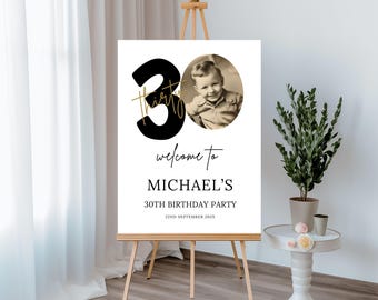 Letrero de bienvenida con foto para 30 cumpleaños, plantilla imprimible de Canva (descarga digital) - 85