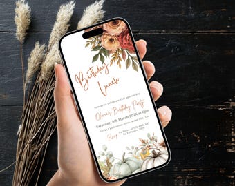 Boho Floral Birthday Invitation | Autumn Flowers Party Invite (Digital Download) -224