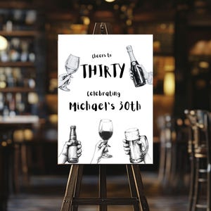 Male 30th Birthday Welcome Sign Template, Cheers To 30 Years Welcome Poster Men, Beer Birthday Yard Sign Editable Printable Board Canva 118