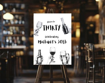 Cheers to 30 Years Welcome Sign, Men's Beer Birthday (Editable Canva Template) -118