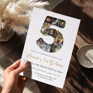 Invitation 5e anniversaire garçon ou fille, collage photo, invitation de 5 ans, téléchargement numérique, invitations de fête d'anniversaire pour enfants, imprimable ou texte 5