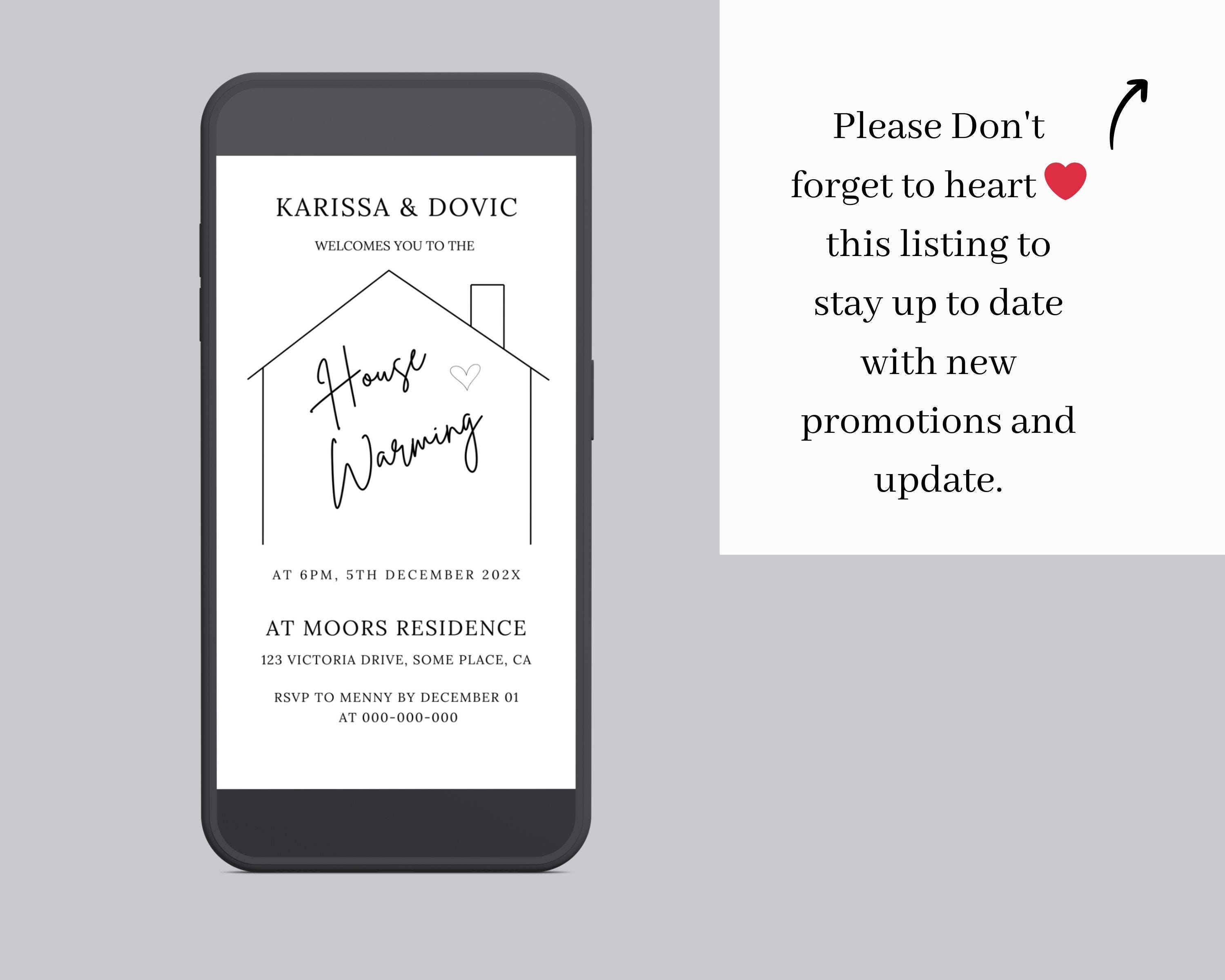 Electronic Housewarming Invitation, Simple Editable Template (digital ...