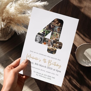 Invitation 4e anniversaire garçon ou fille, collage photo, invitation de 4 ans, téléchargement numérique, invitations de fête d'anniversaire pour enfants, imprimable ou texte 7