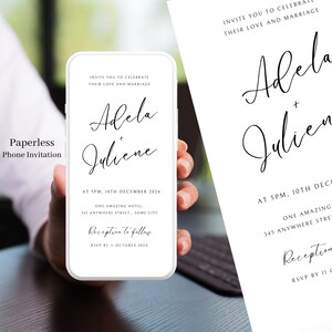 Electronic Wedding Invitation Template Download, Simple Elegant Digital Wedding Invitation, Modern Wedding Evite, Phone Invitation, Adela 12