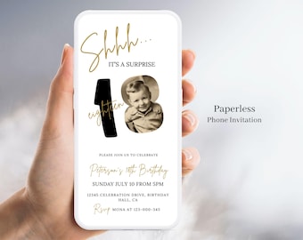 Surprise 18th Birthday Invitation With Photo, Phone Text Invite- (Digital Download) - 79