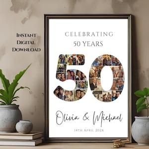 50th Wedding Anniversary Photo Collage Template, Welcome Sign Poster, Celebrating 50 Years Printable Board Gift Idea for Husband or Wife 140
