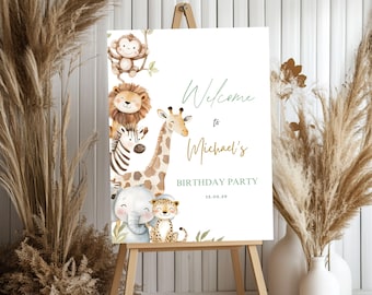 Safari Welcome Sign Template : Jungle Birthday Or Baby Shower Decor, (Editable Printable Poster) -182
