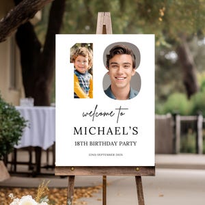 Cartello per il 18° compleanno, cartello di benvenuto con foto per adolescenti, banner per feste con download digitale per lui, poster modificabile e stampabile, modello Canva 79